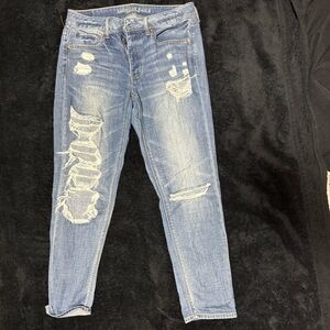 American Eagle Blue Skinny Jeans with Distressed Details